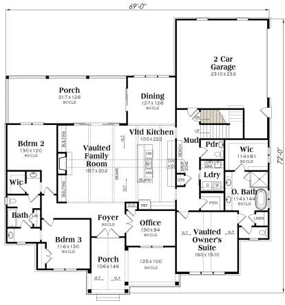 Main Floor w/ Basement Stair Location for House Plan #009-00323