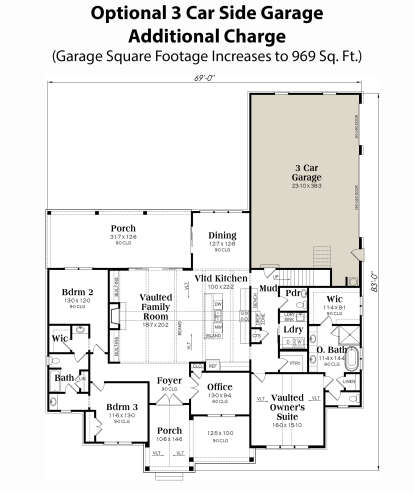 Main Floor w/ 3 Car Side Garage Option for House Plan #009-00323