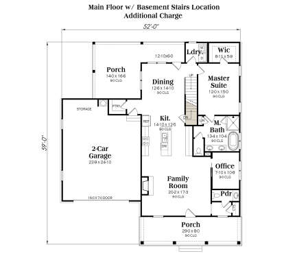 Main Floor w/ Basement Stairs Location for House Plan #009-00324