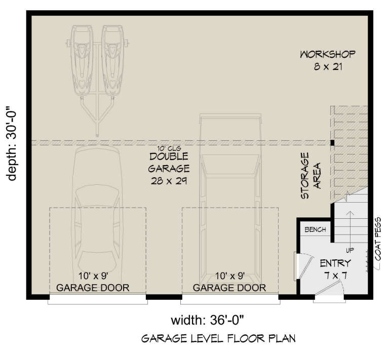 Modern 2 Car Garage Plan - 1,192 Square Feet, 2 Bedrooms, 1 Bathroom ...
