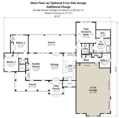 Main Floor w/ 3-Car Garage Option for House Plan #009-00325