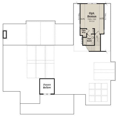 Bonus room level with optional bath, WIC, and stairs. House Plan # 009-00326 Bonus Room Floor Plan Drawing by America's Best House Plans, Inc.