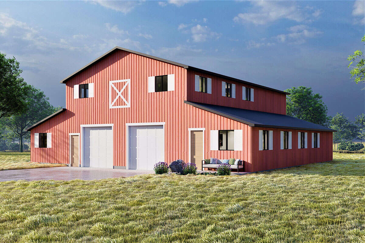 Barn Plan: 4,106 Square Feet, 3 Bedrooms, 3 Bathrooms - 6422-00058