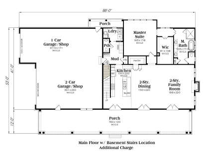 Main Floor w/ Basement Stairs Location for House Plan #009-00327
