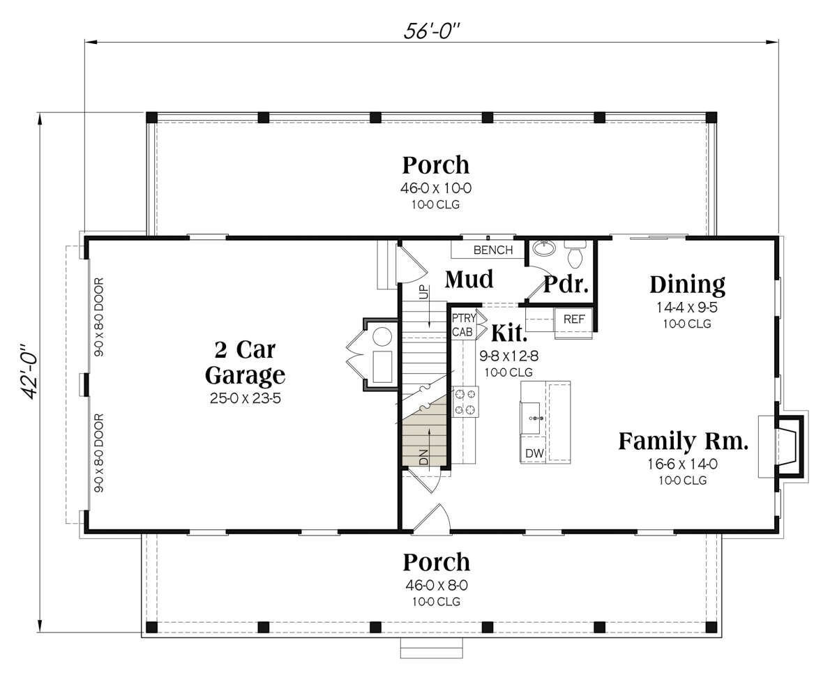 Main Floor w/ Basement Stair Location for House Plan #009-00329