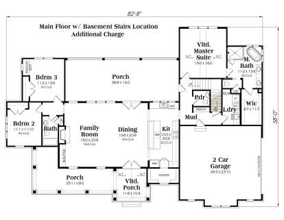 Main Floor w/ Basement Stairs Location for House Plan #009-00332