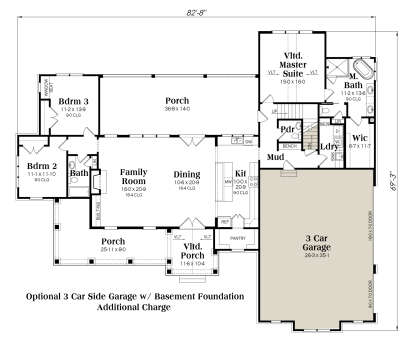 Basement Foundation w/ Optional 3 Car Garage for House Plan #009-00332