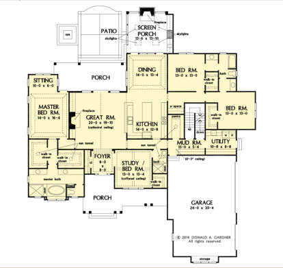 Main Floor w/ Basement Stair Location for House Plan #2865-00370