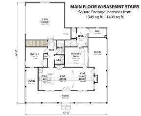 Main Floor w/ Basement Stair Location for House Plan #009-00334