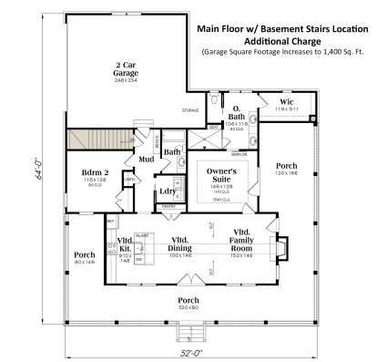 Main Floor w/ Basement Stair Location for House Plan #009-00334