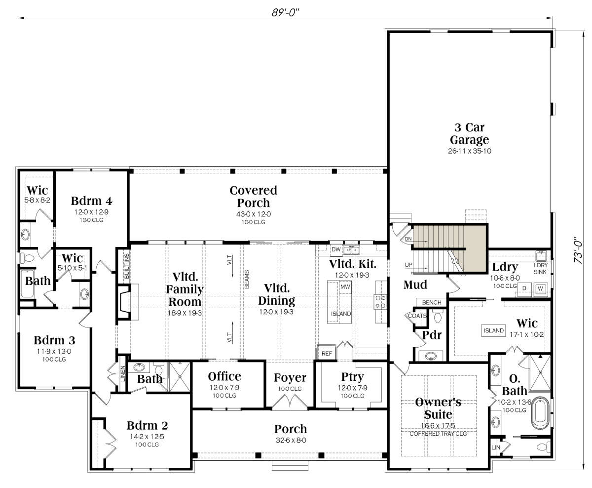 Main Floor w/ Basement Stair Location for House Plan #009-00337