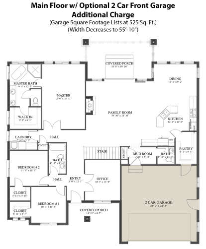 Main Floor w/ Optional 2 Car Front Garage for House Plan #2802-00196
