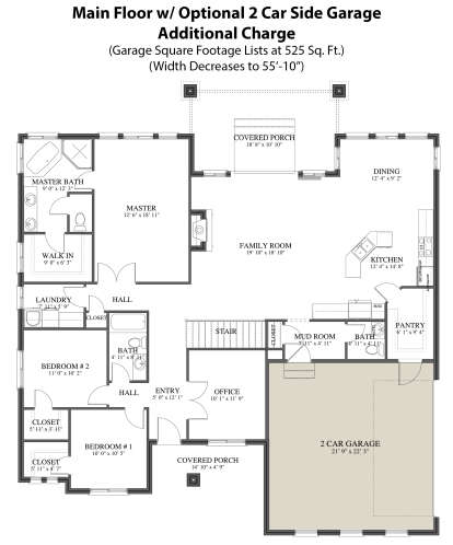 Main Floor w/ Optional 2 Car Side Garage for House Plan #2802-00196