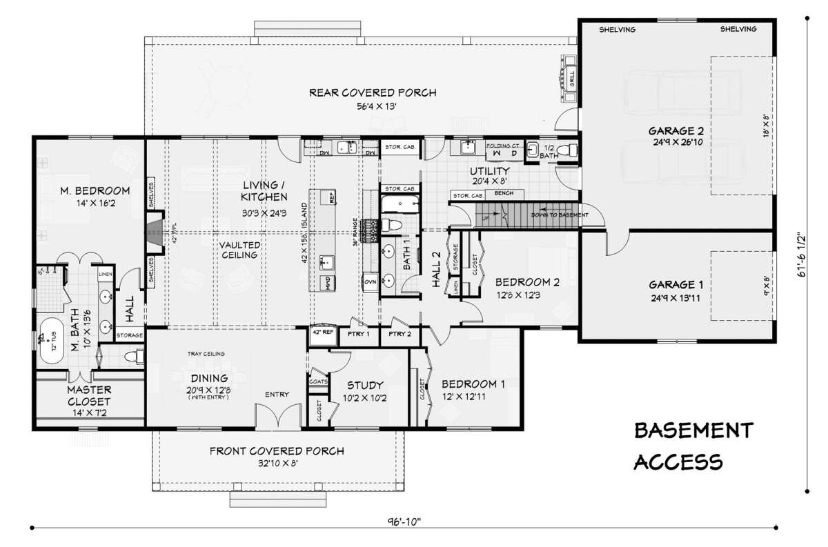 Main Floor w/ Basement Stair Location for House Plan #3125-00031