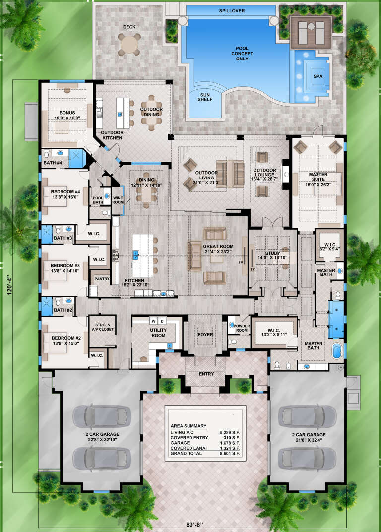 Coastal Plan - 5,289 Square Feet, 4 Bedrooms, 5 Bathrooms | Floor Plan ...