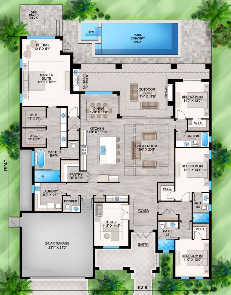 Coastal Plan - 3,134 Square Feet, 4 Bedrooms, 4.5 Bathrooms | Floor ...