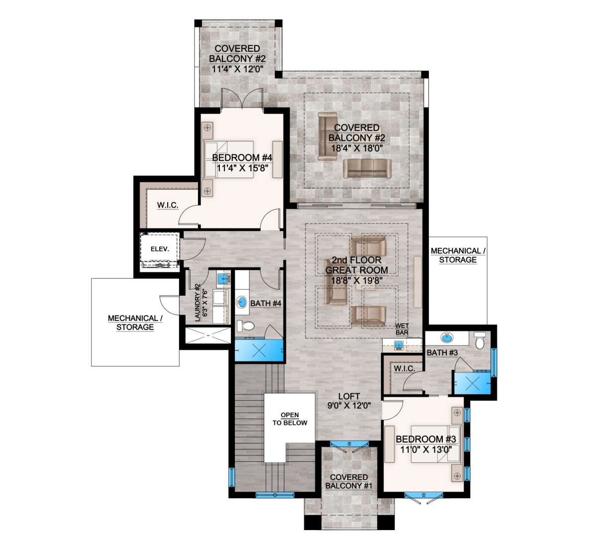 Coastal Plan - 4,430 Square Feet, 4 Bedrooms, 4.5 Bathrooms | Floor ...