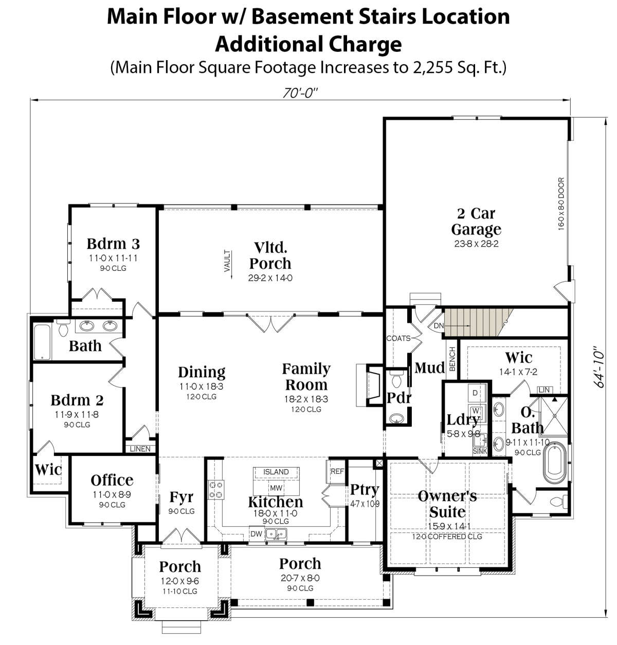 Main Floor w/ Basement Stair Location for House Plan #009-00339