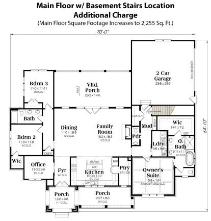 Main Floor w/ Basement Stairs Location for House Plan #009-00339