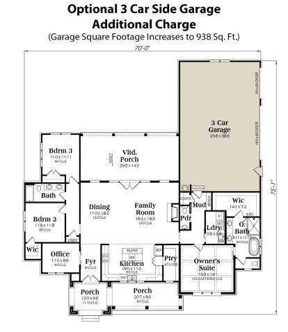 Main Floor w/ 3-Car Garage Option for House Plan #009-00339