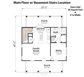 Main Floor w/ Basement Stair Location for House Plan #009-00340