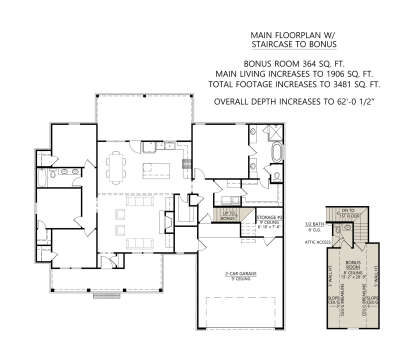 Main Floor w/ Optional Bonus Room for House Plan #4534-00095