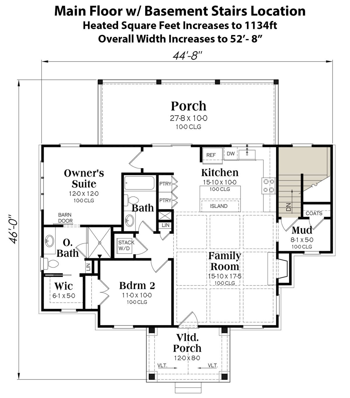 Main Floor w/ Basement Stair Location for House Plan #009-00341