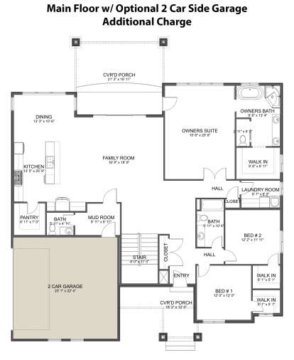 Main Floor w/ Optional 2 Car Side Garage for House Plan #2802-00207