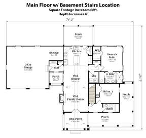 Main Floor w/ Basement Stair Location for House Plan #009-00343