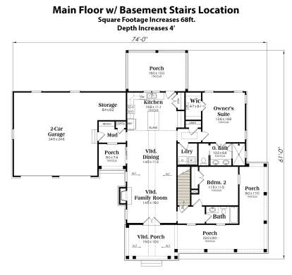 Main Floor w/ Basement Stair Location for House Plan #009-00343