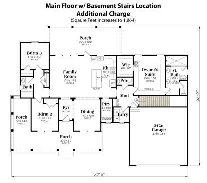 Main Floor w/ Basement Stair Location for House Plan #009-00345