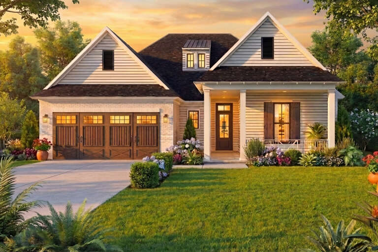 House Plan House Plan #29002 Front Elevation at Dusk
