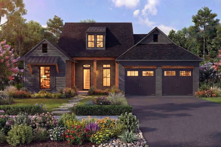 House Plan House Plan #29003 Front Elevation at Dusk