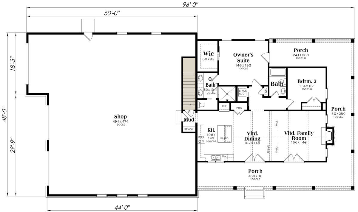 Main Floor w/ Basement Stair Location for House Plan #009-00346