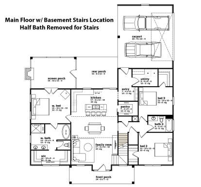 Main Floor w/ Basement Stair Location for House Plan #7174-00011