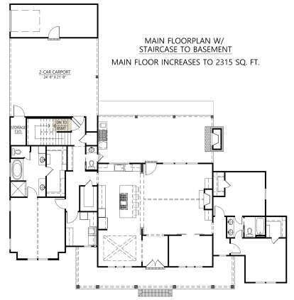 Main Floor w/ Basement Stairs Location for House Plan #4534-00099