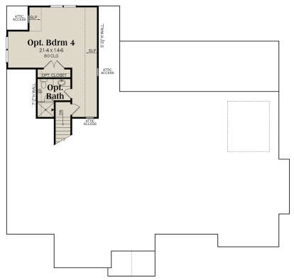 Optional second floor with bedroom 4, full bath, and attic access. House Plan # 009-00349 Optional Second Floor Floor Plan Drawing by America's Best House Plans, Inc.