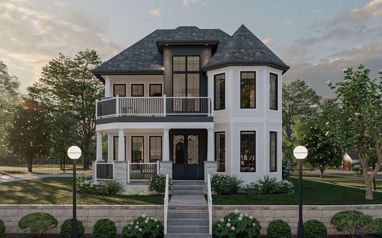 House Plan House Plan #29101 Front Elevation at Dusk