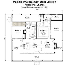 Main Floor w/ Basement Stair Location for House Plan #009-00350