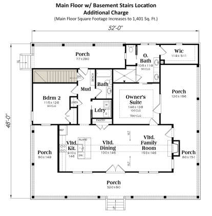 Main Floor w/ Basement Stair Location for House Plan #009-00350