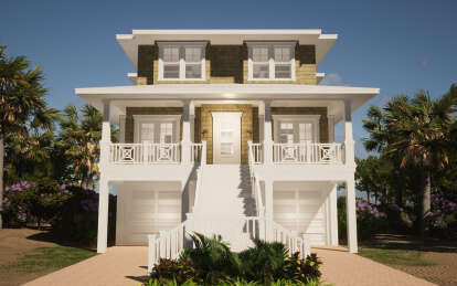 Coastal House Plan #028-00188 Elevation Photo