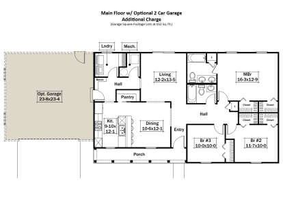 Main Floor w/ Optional 2 Car Front Garage for House Plan #5633-00428
