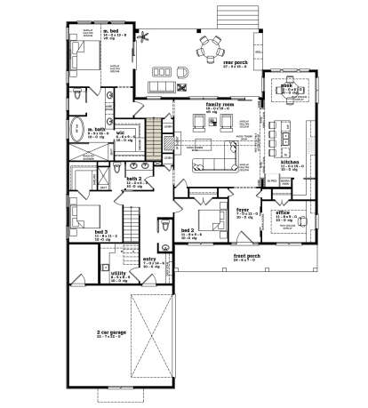 Main Floor w/ Basement Stairs Location for House Plan #7174-00013