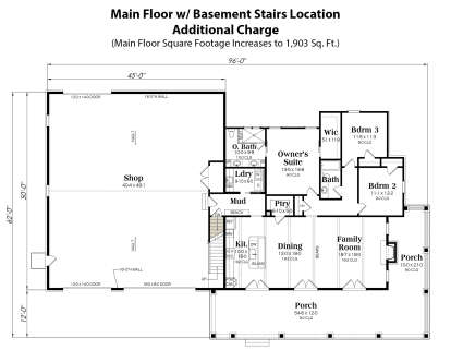 Main Floor w/ Basement Stairs Location for House Plan #009-00353