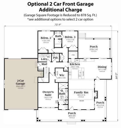 Optional 2 Car Garage Layout for House Plan #009-00354