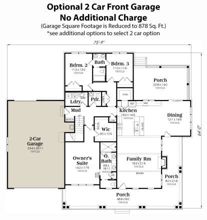 Optional 2 Car Garage Layout for House Plan #009-00354