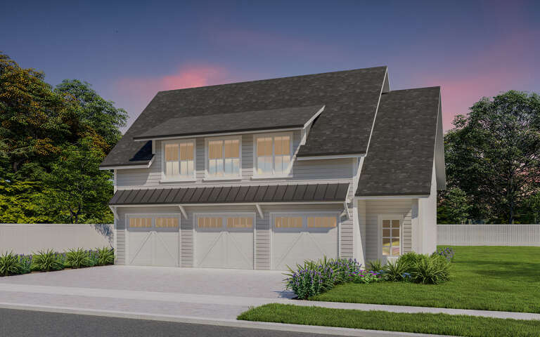 House Plan House Plan #29220 Angled Front Elevation at Dusk