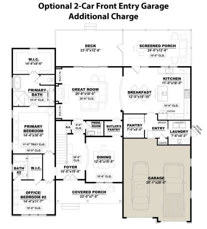Main Floor w/ 2-Car Front Entry Garage Option for House Plan #7568-00010