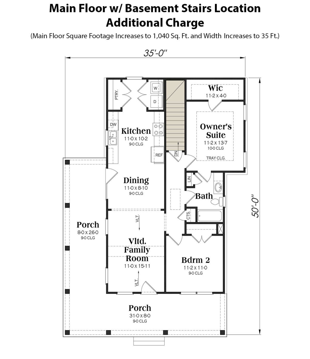 Main Floor w/ Basement Stair Location for House Plan #009-00355
