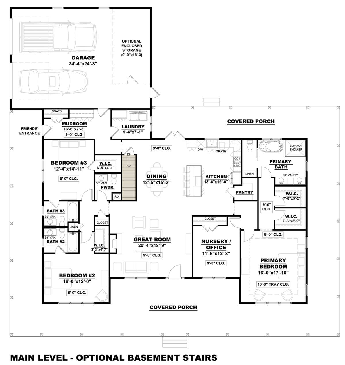 Main Floor w/ Basement Stair Location for House Plan #7568-00015